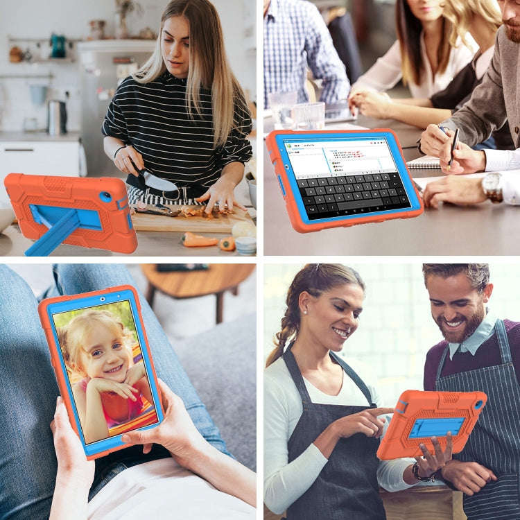 For Huawei MatePad T8 Contrast Color Robot B3 Silicone Hybrid PC Tablet Case with Holder(Orange B...