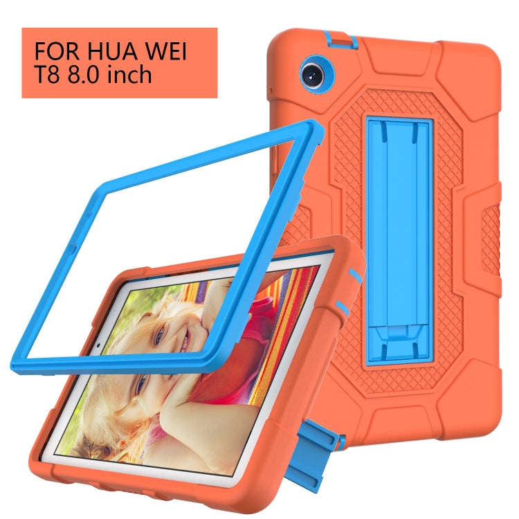 For Huawei MatePad T8 Contrast Color Robot B3 Silicone Hybrid PC Tablet Case with Holder(Orange B...