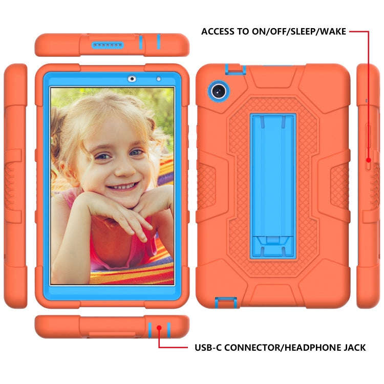 For Huawei MatePad T8 Contrast Color Robot B3 Silicone Hybrid PC Tablet Case with Holder(Orange B...