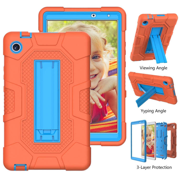 For Huawei MatePad T8 Contrast Color Robot B3 Silicone Hybrid PC Tablet Case with Holder(Orange B...