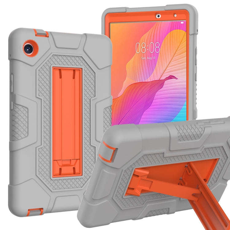 For Huawei MatePad T8 Contrast Color Robot B3 Silicone Hybrid PC Tablet Case with Holder(Grey Ora...