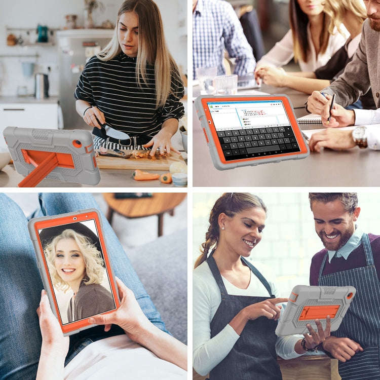 For Huawei MatePad T8 Contrast Color Robot B3 Silicone Hybrid PC Tablet Case with Holder(Grey Ora...