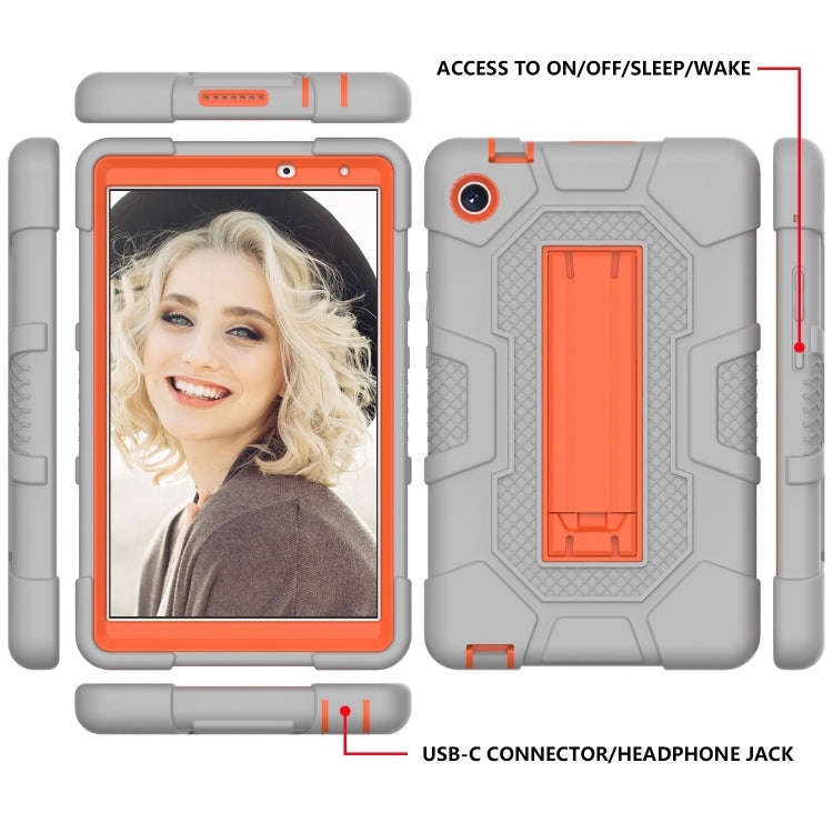 For Huawei MatePad T8 Contrast Color Robot B3 Silicone Hybrid PC Tablet Case with Holder(Grey Ora...