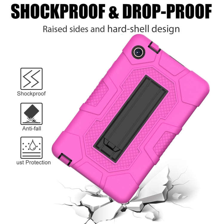 For Huawei MatePad T8 Contrast Color Robot B3 Silicone Hybrid PC Tablet Case with Holder(Rose Red...