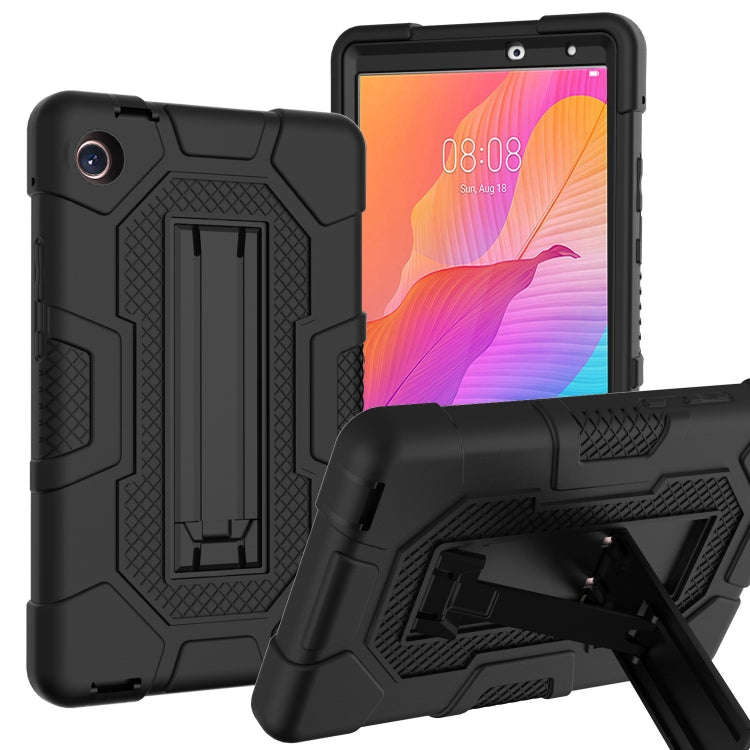 For Huawei MatePad T8 Contrast Color Robot B3 Silicone Hybrid PC Tablet Case with Holder(Black)