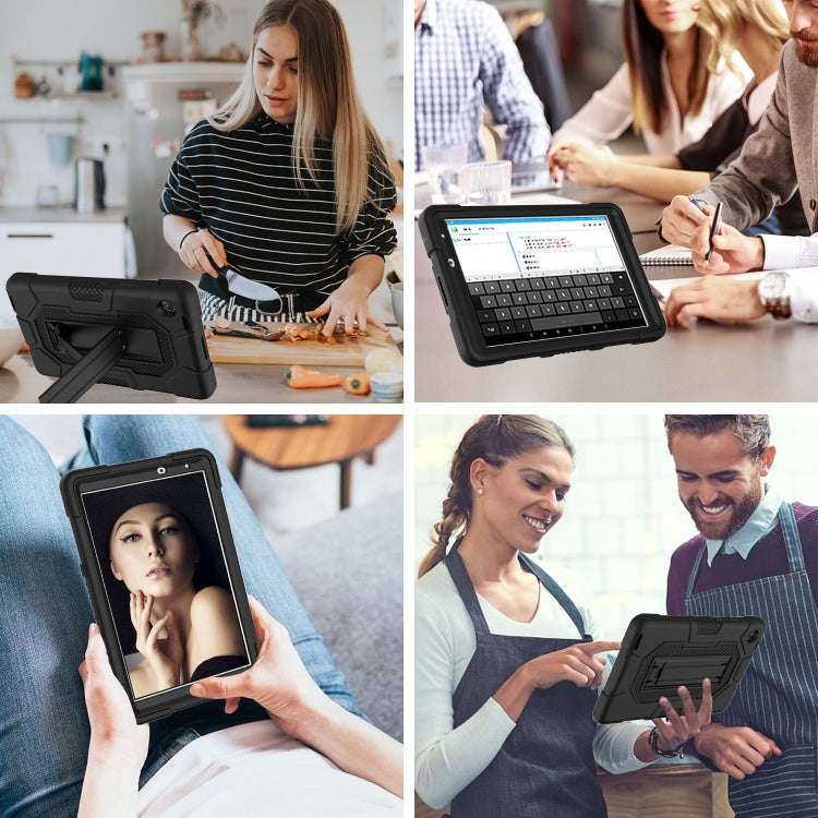 For Huawei MatePad T8 Contrast Color Robot B3 Silicone Hybrid PC Tablet Case with Holder(Black)
