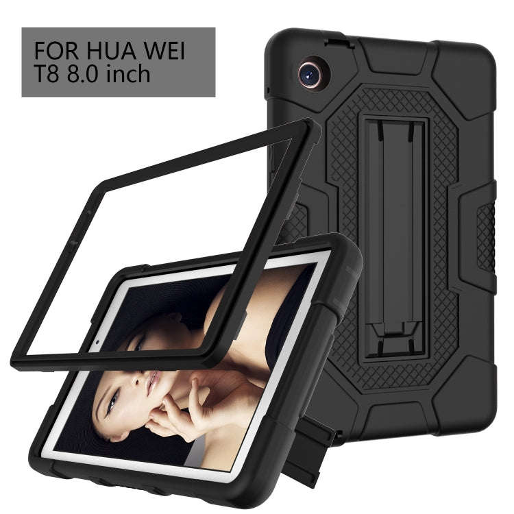 For Huawei MatePad T8 Contrast Color Robot B3 Silicone Hybrid PC Tablet Case with Holder(Black)