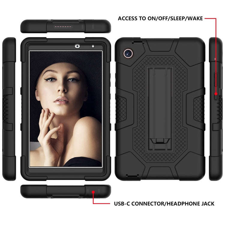 For Huawei MatePad T8 Contrast Color Robot B3 Silicone Hybrid PC Tablet Case with Holder(Black)