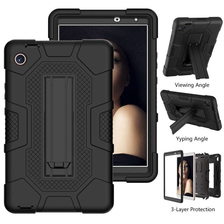 For Huawei MatePad T8 Contrast Color Robot B3 Silicone Hybrid PC Tablet Case with Holder(Black)