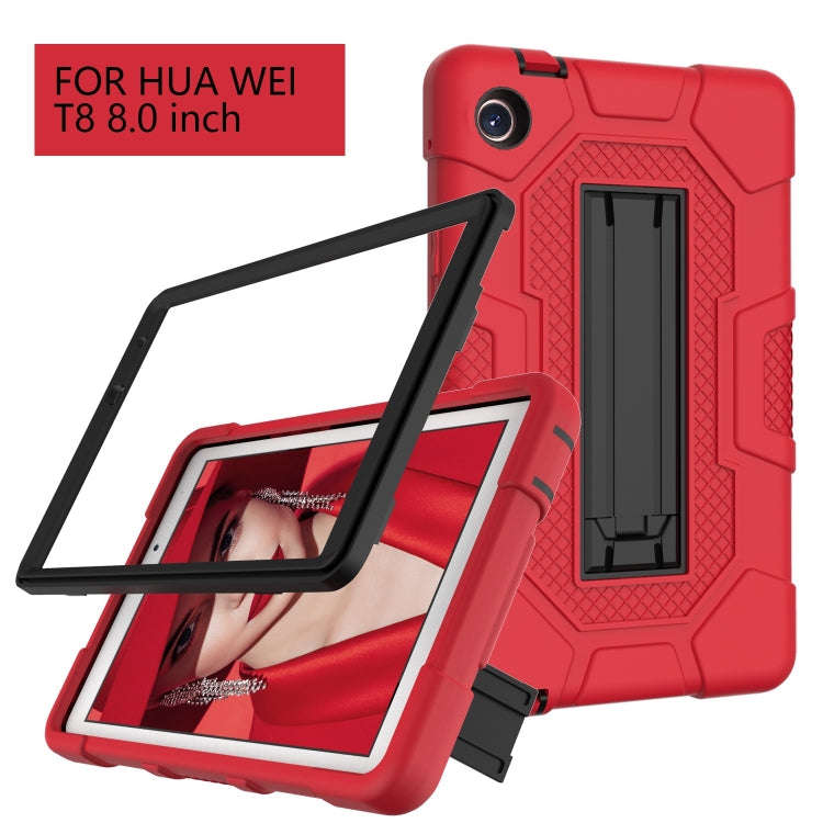 For Huawei MatePad T8 Contrast Color Robot B3 Silicone Hybrid PC Tablet Case with Holder(Red Black)