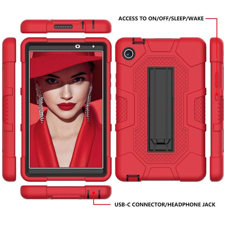 For Huawei MatePad T8 Contrast Color Robot B3 Silicone Hybrid PC Tablet Case with Holder(Red Black)