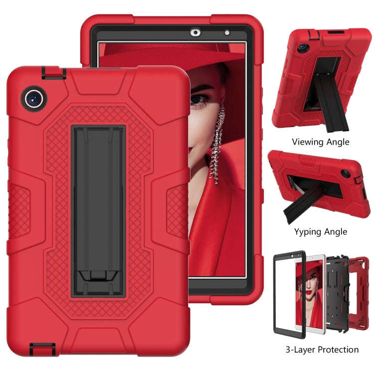 For Huawei MatePad T8 Contrast Color Robot B3 Silicone Hybrid PC Tablet Case with Holder(Red Black)