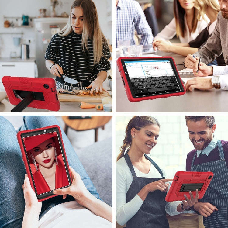 For Huawei MatePad T8 Contrast Color Robot B3 Silicone Hybrid PC Tablet Case with Holder(Red Black)