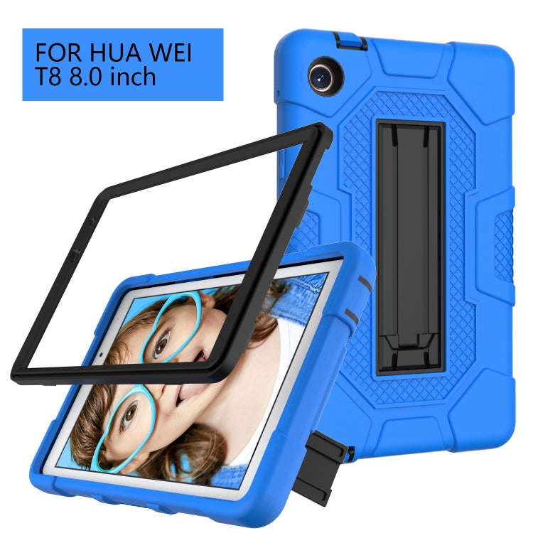 For Huawei MatePad T8 Contrast Color Robot B3 Silicone Hybrid PC Tablet Case with Holder(Blue Black)