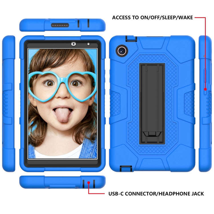 For Huawei MatePad T8 Contrast Color Robot B3 Silicone Hybrid PC Tablet Case with Holder(Blue Black)
