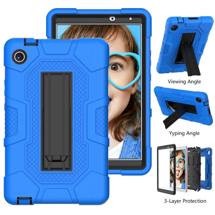 For Huawei MatePad T8 Contrast Color Robot B3 Silicone Hybrid PC Tablet Case with Holder(Blue Black)