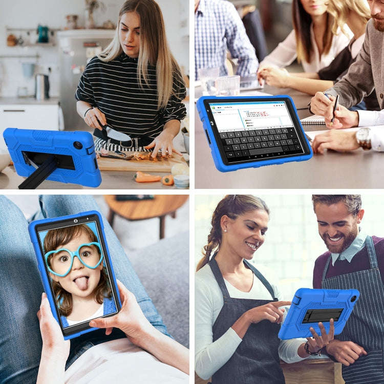 For Huawei MatePad T8 Contrast Color Robot B3 Silicone Hybrid PC Tablet Case with Holder(Blue Black)