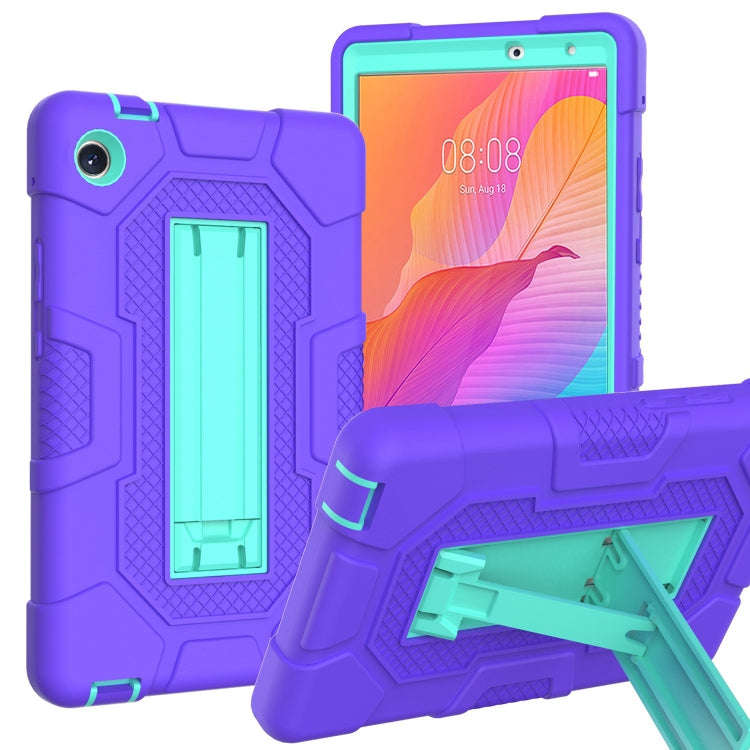 For Huawei MatePad T8 Contrast Color Robot B3 Silicone Hybrid PC Tablet Case with Holder(Purple M...