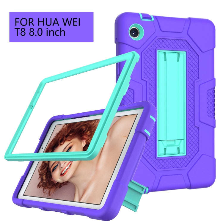 For Huawei MatePad T8 Contrast Color Robot B3 Silicone Hybrid PC Tablet Case with Holder(Purple M...