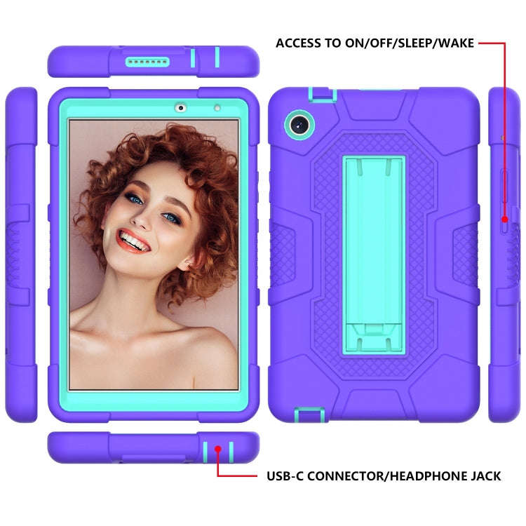 For Huawei MatePad T8 Contrast Color Robot B3 Silicone Hybrid PC Tablet Case with Holder(Purple M...