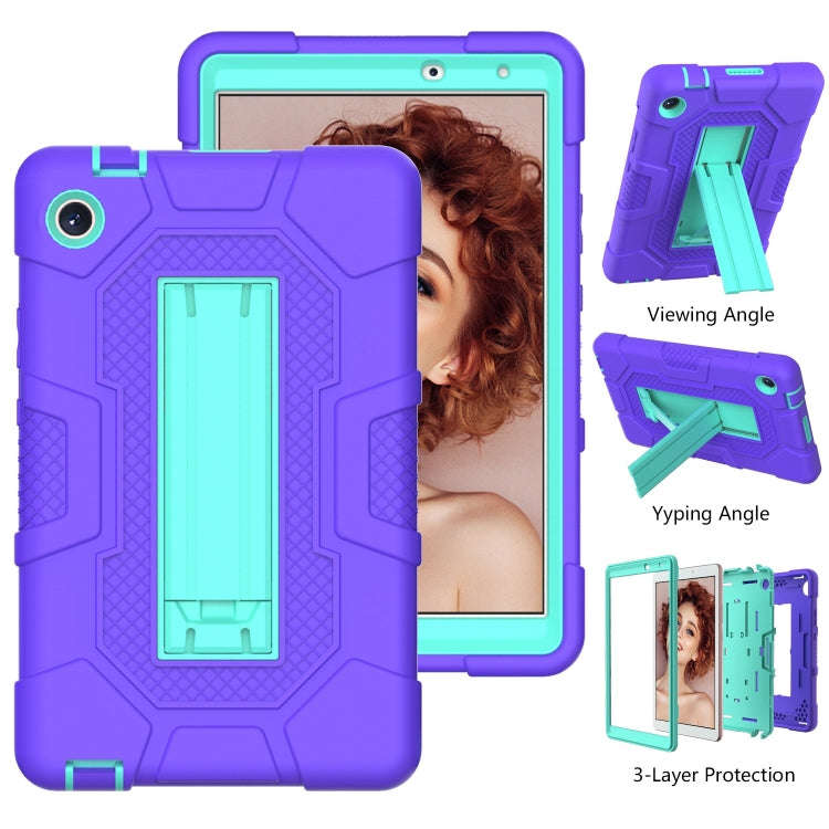 For Huawei MatePad T8 Contrast Color Robot B3 Silicone Hybrid PC Tablet Case with Holder(Purple M...