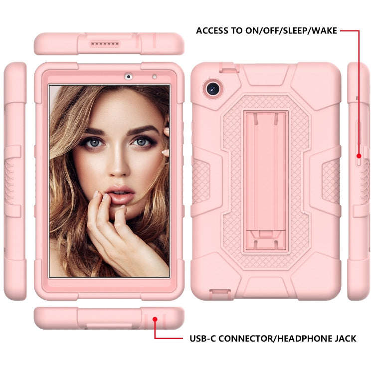 For Huawei MatePad T8 Contrast Color Robot B3 Silicone Hybrid PC Tablet Case with Holder(Rose Gold)