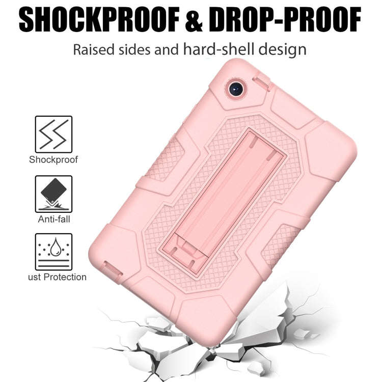 For Huawei MatePad T8 Contrast Color Robot B3 Silicone Hybrid PC Tablet Case with Holder(Rose Gold)
