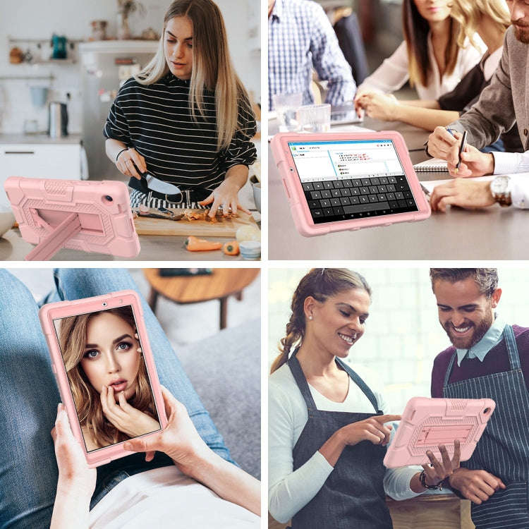 For Huawei MatePad T8 Contrast Color Robot B3 Silicone Hybrid PC Tablet Case with Holder(Rose Gold)