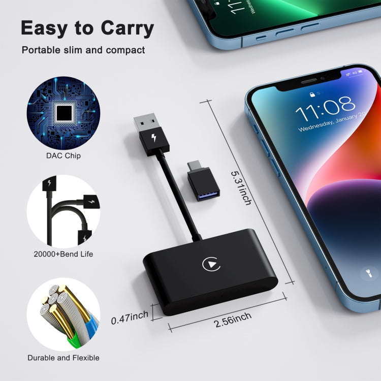 USB + USB-C / Type-C Wired to Wireless Carplay Adapter for iPhone(Black)