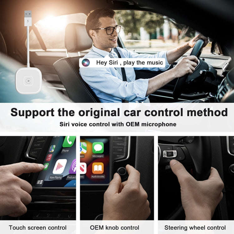 USB + USB-C / Type-C Wired to Wireless Carplay Adapter for iPhone(White)