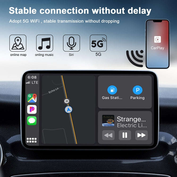 USB + USB-C / Type-C Wired to Wireless Carplay Adapter for iPhone(White)