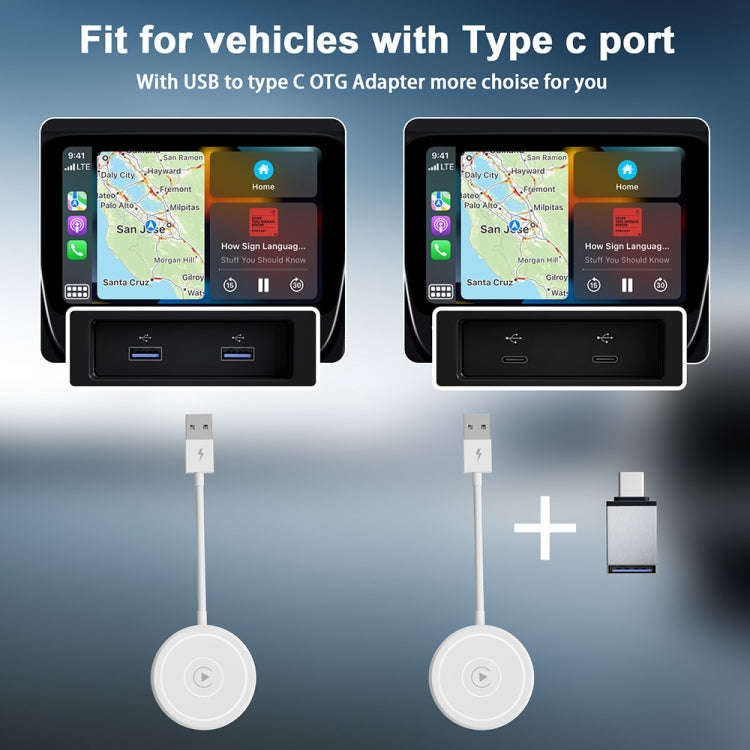 USB + USB-C / Type-C Wired to Wireless Carplay Adapter for iPhone(White)