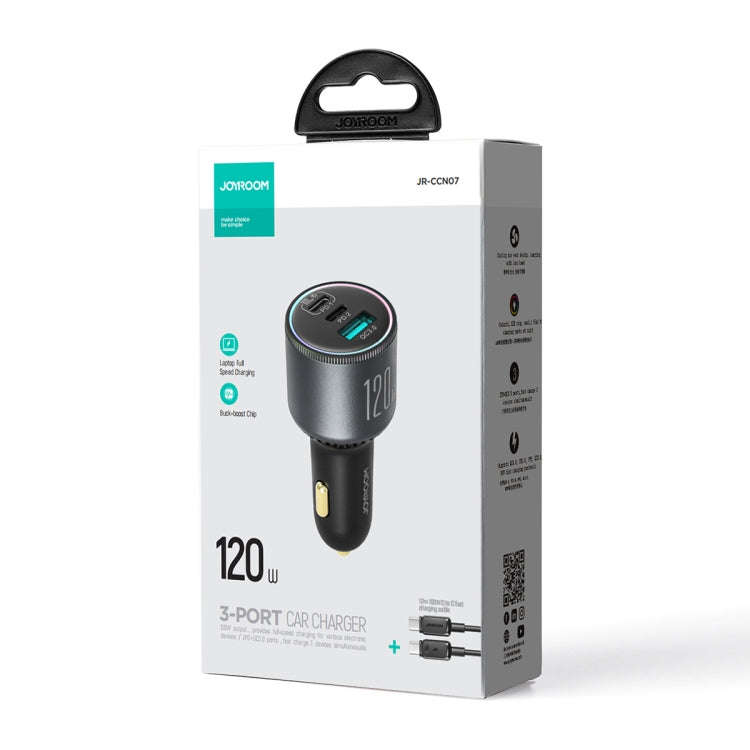 JOYROOM JR-CCN07 120W Dual PD+QC3.0 3-Port Car Charger(Dark Gray)