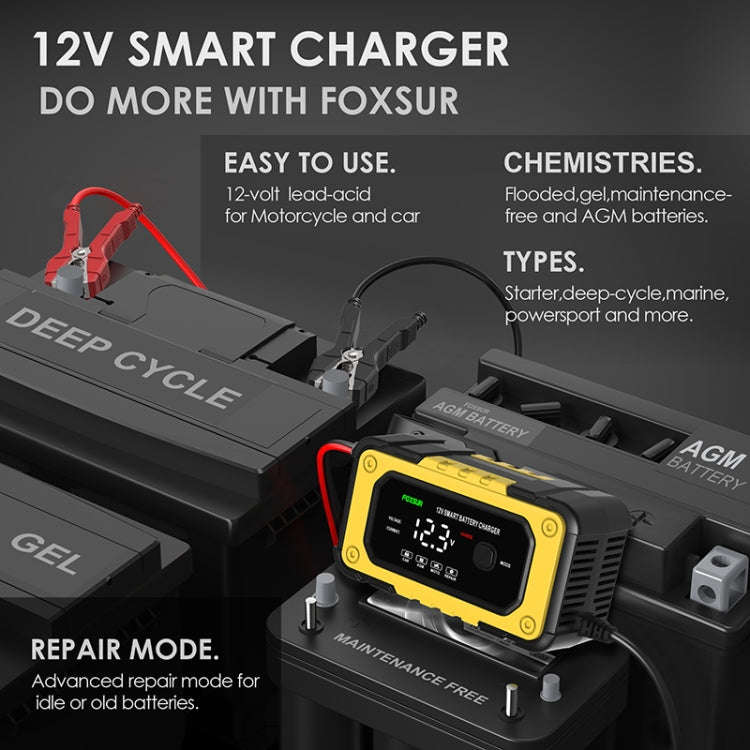 FOXSUR FBC1206E 6A 12V Car / Motorcycle Smart Battery Charger(EU Plug)