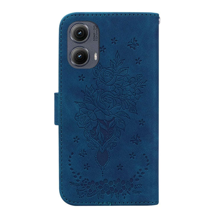 For Motorola Edge 2024 Butterfly Rose Embossed Leather Phone Case(Blue)