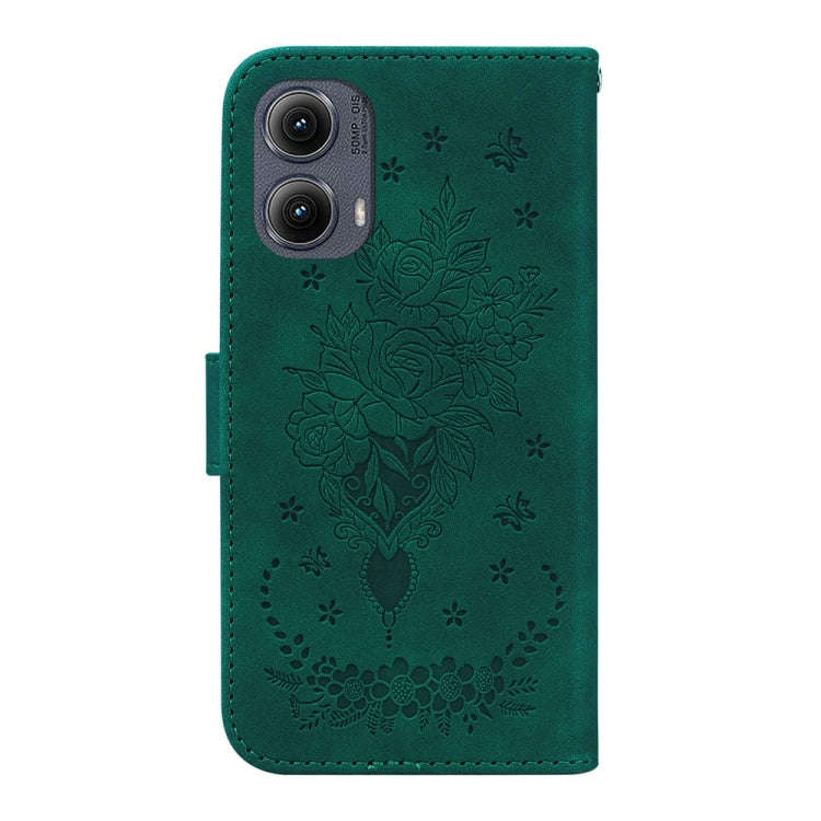 For Motorola Edge 2024 Butterfly Rose Embossed Leather Phone Case(Green)