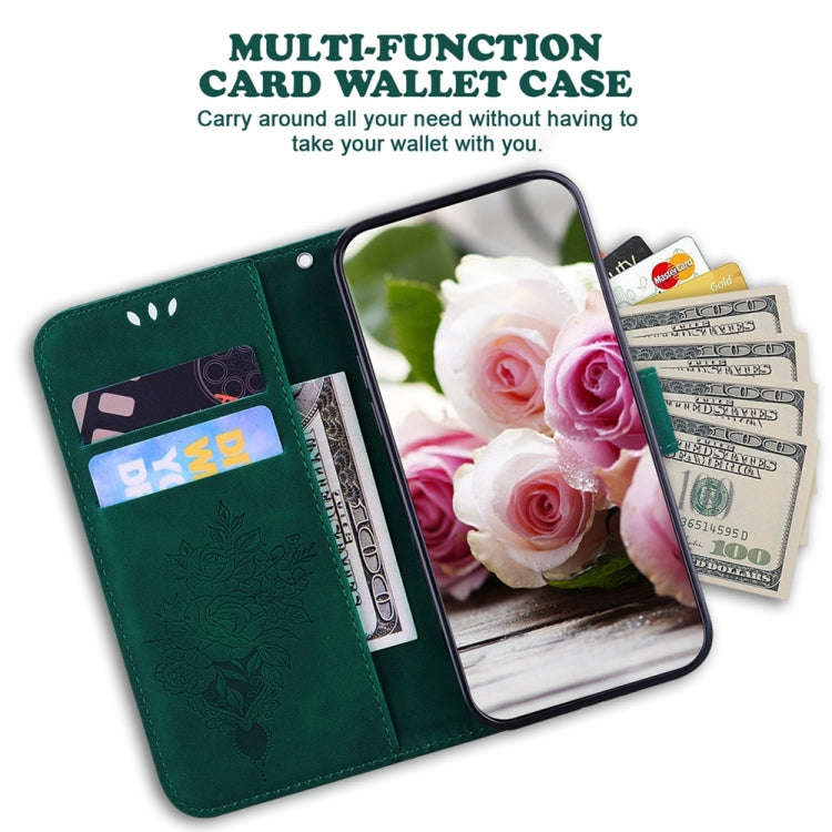 For Motorola Edge 2024 Butterfly Rose Embossed Leather Phone Case(Green)