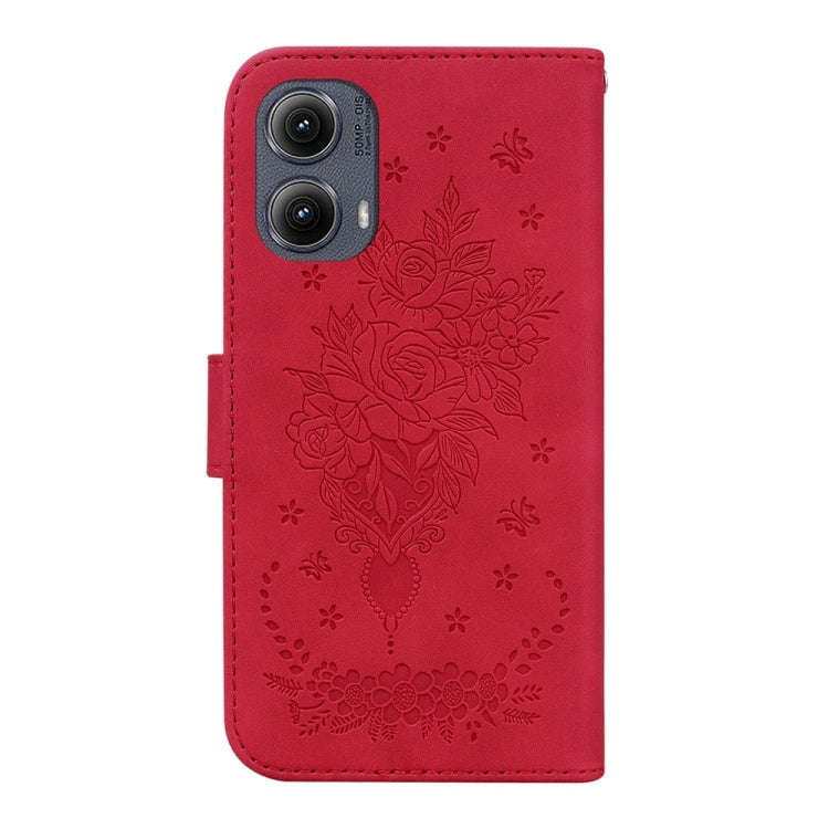 For Motorola Edge 2024 Butterfly Rose Embossed Leather Phone Case(Red)