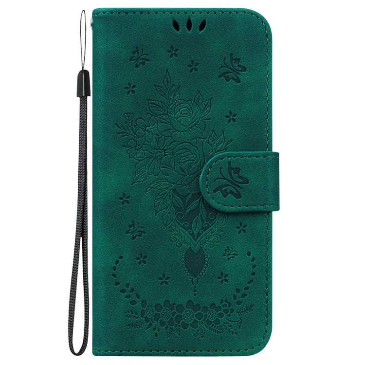 For Motorola Moto G04s / Moto E14 Butterfly Rose Embossed Leather Phone Case(Green)