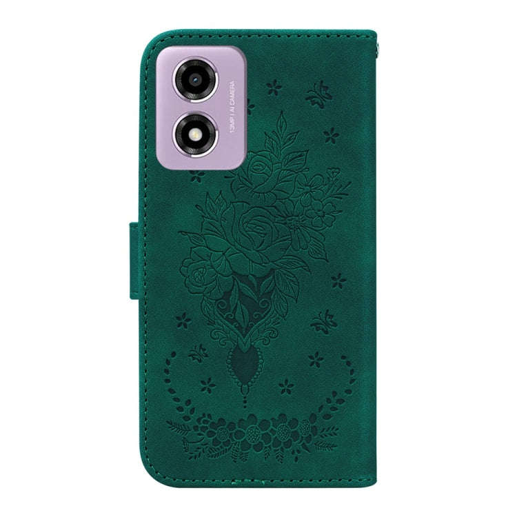 For Motorola Moto G04s / Moto E14 Butterfly Rose Embossed Leather Phone Case(Green)
