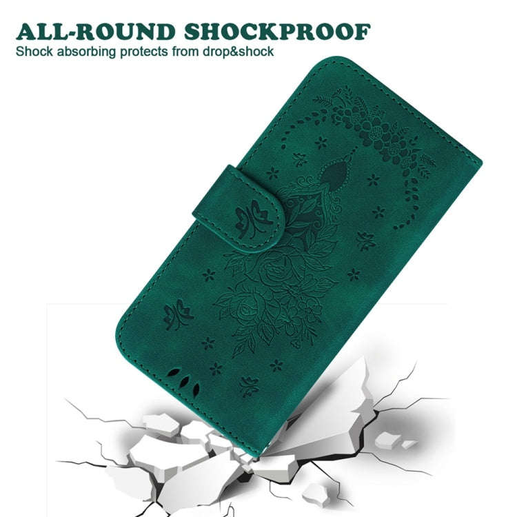 For Motorola Moto G04s / Moto E14 Butterfly Rose Embossed Leather Phone Case(Green)