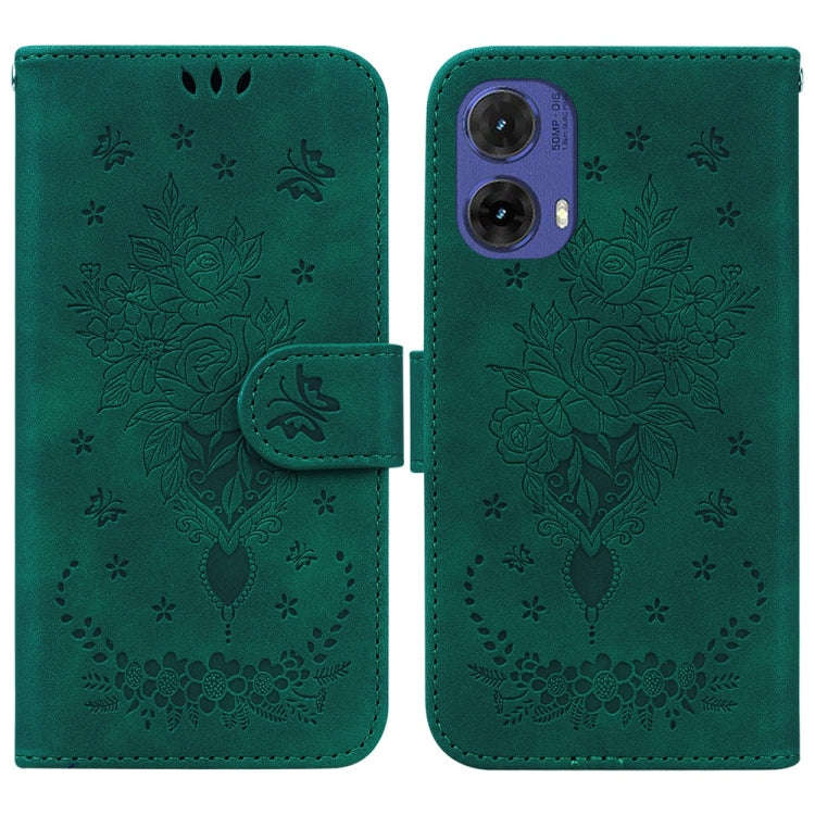 For Motorola Moto G85 Butterfly Rose Embossed Leather Phone Case(Green)