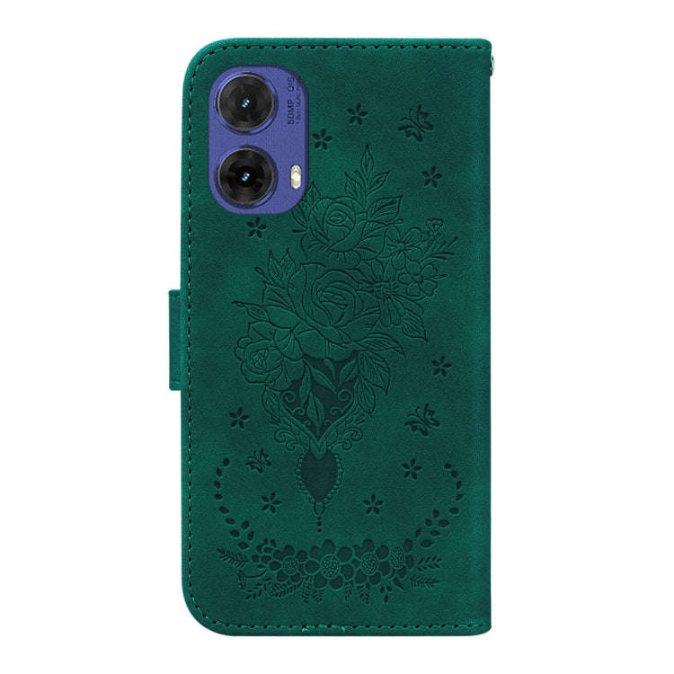 For Motorola Moto G85 Butterfly Rose Embossed Leather Phone Case(Green)