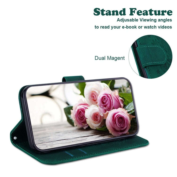For Motorola Moto G85 Butterfly Rose Embossed Leather Phone Case(Green)
