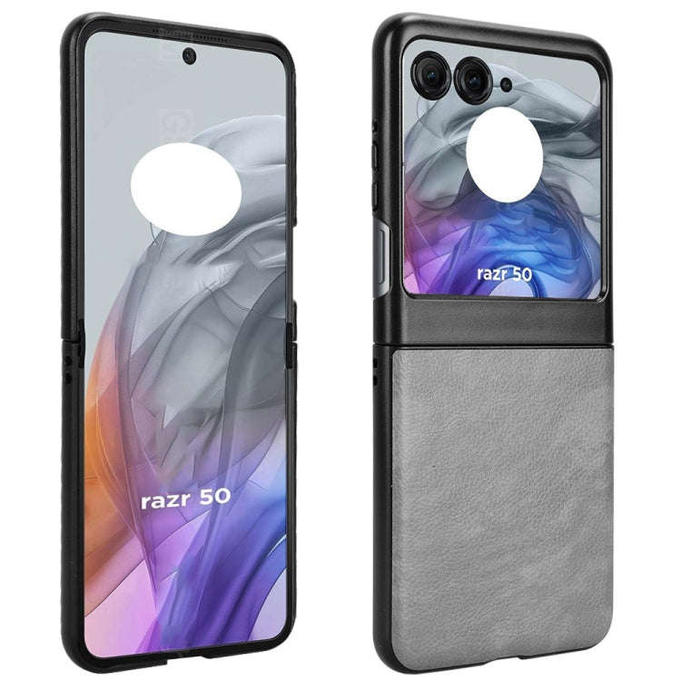 For Motorola Razr 50 Litchi Texture Back Cover Phone Case(Grey)