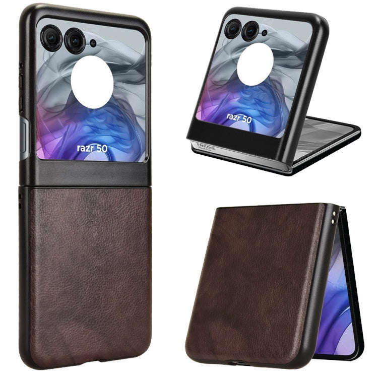 For Motorola Razr 50 Litchi Texture Back Cover Phone Case(Brown)