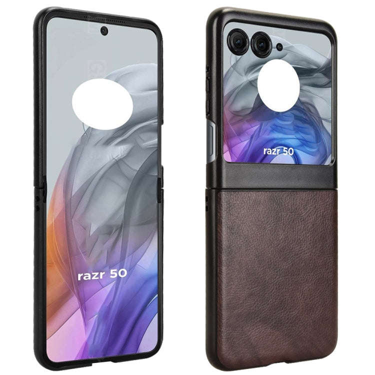 For Motorola Razr 50 Litchi Texture Back Cover Phone Case(Brown)