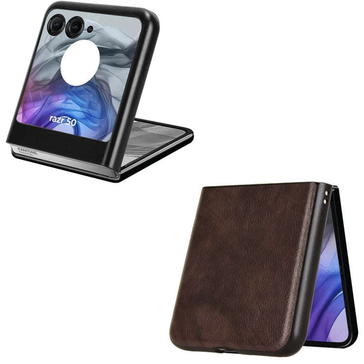 For Motorola Razr 50 Litchi Texture Back Cover Phone Case(Brown)