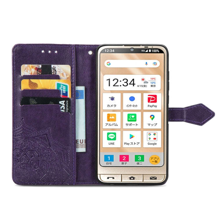 For Sharp Simple Sumaho 6 Mandala Flower Embossed Leather Phone Case(Purple)