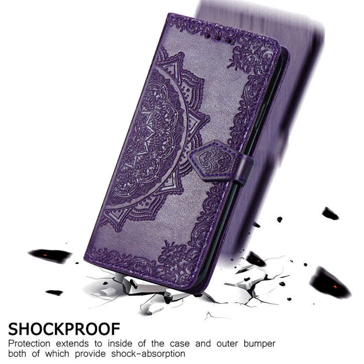 For Sharp Simple Sumaho 6 Mandala Flower Embossed Leather Phone Case(Purple)